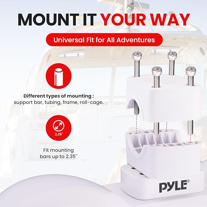 Pyle Dual Waterproof Off-Road Speakers - 6.5" 200W 2-Way Marine Wakeboard Tower Sound System w/LED Light, Full Range Outdoor Stereo Speaker for Car, ATV, UTV, Jeep, Boat, Includes Brackets (White)