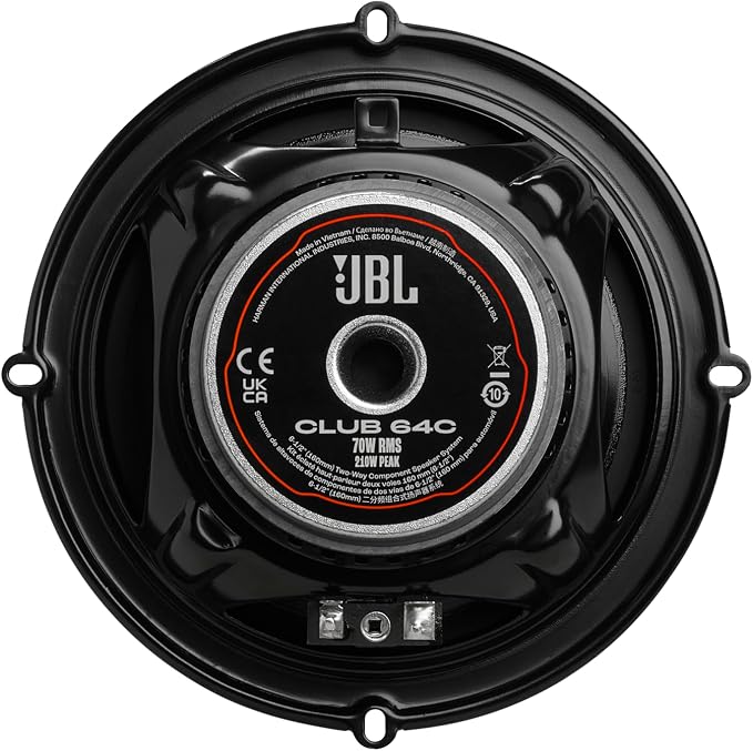 JBL Club 64C - 6-1/2" (160mm) Two-Way Component Speaker System, 70W RMS, 210W Peak, Sensitivity (@ 2.83V): 92dB, Frequency Response: 55Hz – 20kHz, Nominal Impedance: 3.0 ohms
