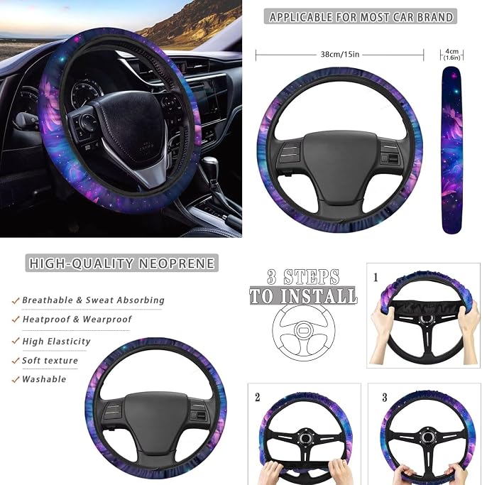 8 Pcs Purple Butterfly Car Interior Accessories Set for Women, Car Seat Cover Full Set with Automotive Steering Wheel Cover Auto Center Console Pad Seat Belt Pads