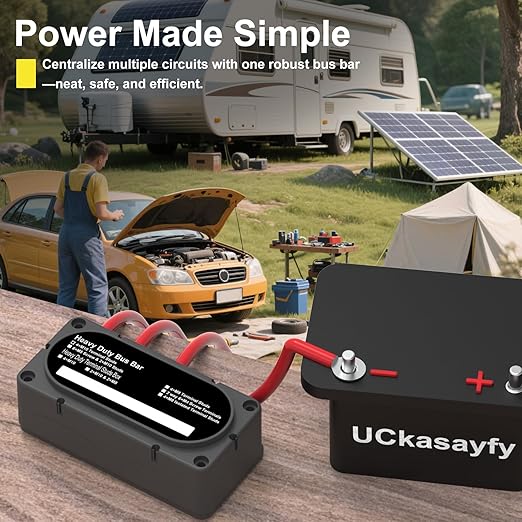 Heavy Duty Bus Bar 300A 12V Power Distribution Block with 3/8" (M10) 4-Posts Terminals Block with Cover for Automotive, Marine, Battery System (Black)