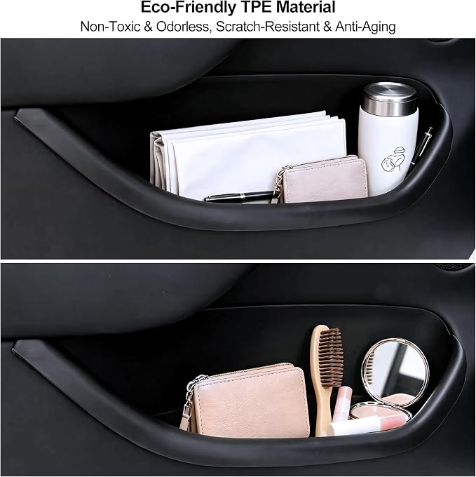 Door Pocket Liners Side Storage Box for 2025 2026 Tesla Model Y Juniper | 4PCS Front Rear Door Pocket for 2025 2026 Model Y Juniper Accessories TPE Waterproof Emergency Safety Button Design