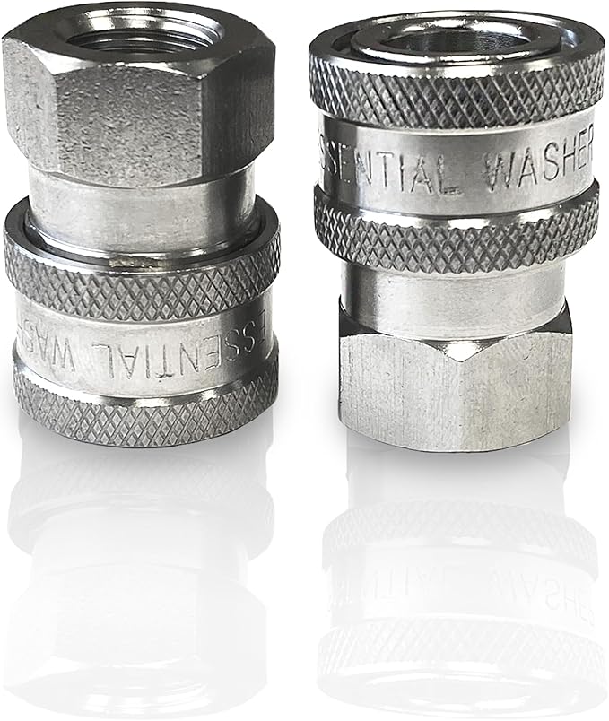 Essential Washer Stainless Steel ¼” Quick Connect Female NPT | Pressure Washer Quick Connect Fittings | 5000 PSI | Set Of 2