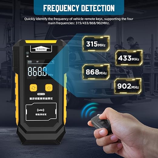 3-in-1 Universal Remote Key Tester with HD Display - Infrared Signal Testing, Key Frequency Detection & Button Battery Voltage Check, 315/433/868/902MHz, 2 Power Supply Methods with Bracket