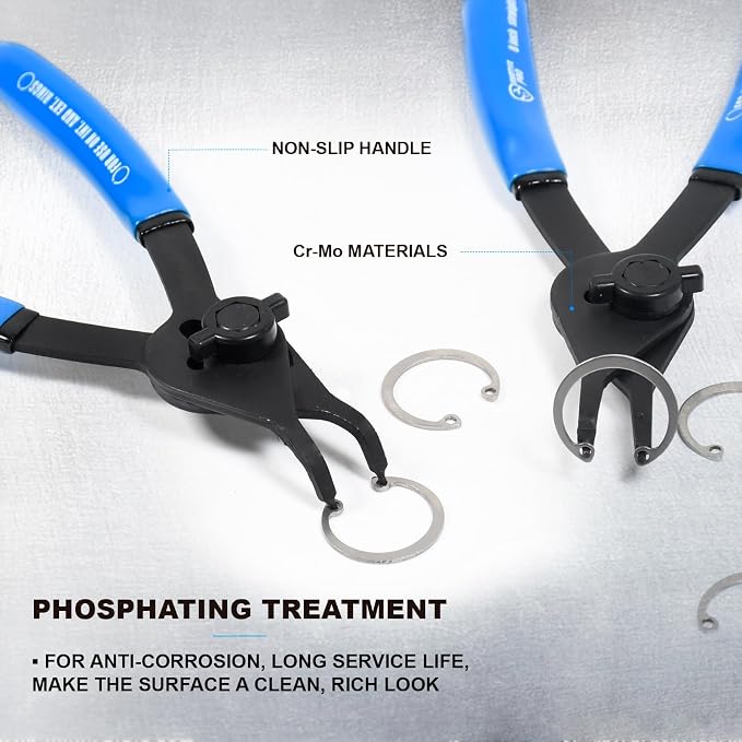 SMOTIVEPRO 12 Piece Versatile Retaining Snap Ring Pliers set,Heavy Duty Fixed Tip Combination Internal/External Snap-ring Pliers for 0.038in 0.047in 0.070in 0.090in