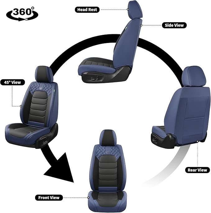FLORICH Car Seat Covers, Leather Seat Covers, Front Seat Covers 2PCS,Waterproof Car Seat Protector, Auto Driver Seat Covers Accessories Fit for Most SUV Trucks(Blue&Black, Front Pair)