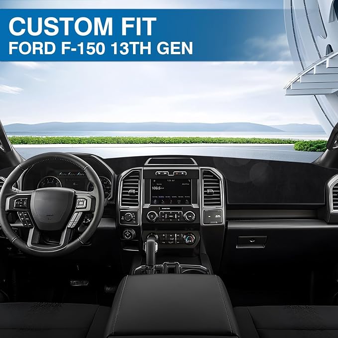 KUST Black Dash Cover for Ford F-150 F150 2015-2020 (Without HUD)(Not fits for 2018 F150 Dashboard Without Speaker in Center Bin) Dashboard Cover Non-Slip Interior Accessories for F-150 F150 No Glare