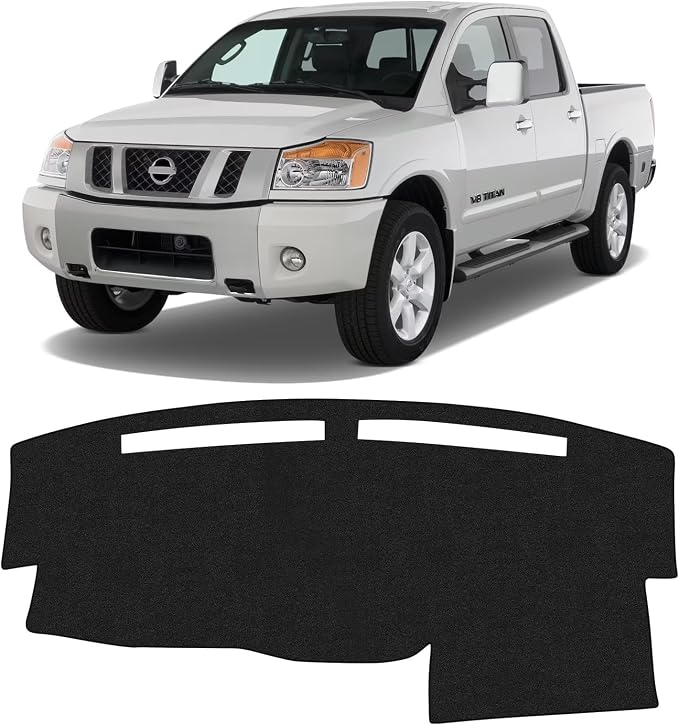 KUST Black Dash Cover for Nissan Titan 2004-2010 2011 2012 (Without Sensor, No Navi Holes) Polyester Dashboard Cover Non-Slip Center Console Dash Cover Titan Interior Accessories Sunshade No Glare