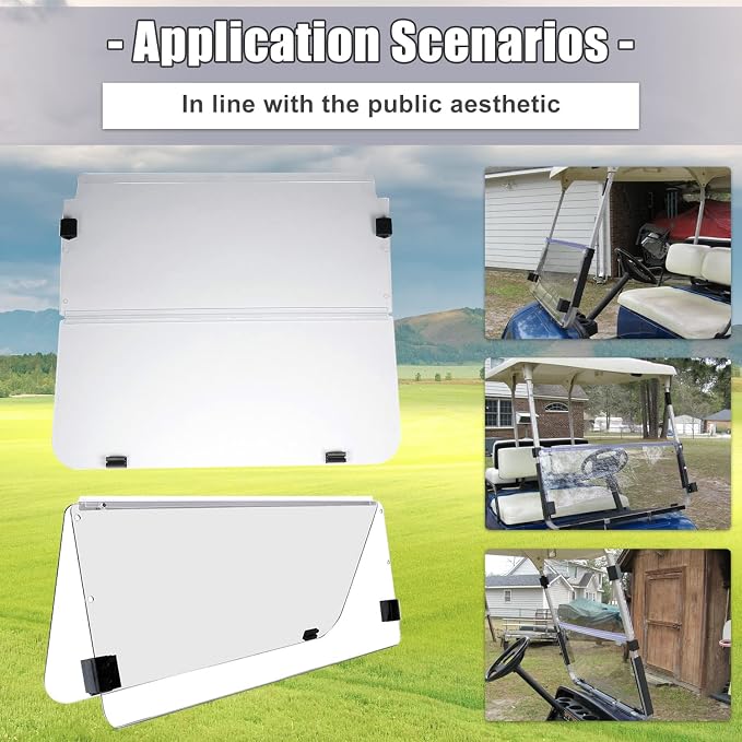 ECOTRIC Folding Down Clear Windshield for 2003-2006 Yamaha G22 Models Gas | or Electric Golf Cart