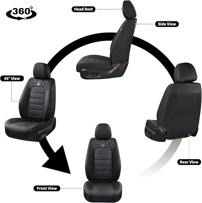 FLORICH Seat Covers Full Set,Leather Seat Covers, Front and Rear Seat Cover 5 Seats, Waterproof Car Seat Cushion Protector Accessories for Sedan SUV Pick-up Truck(Black, Full Set)