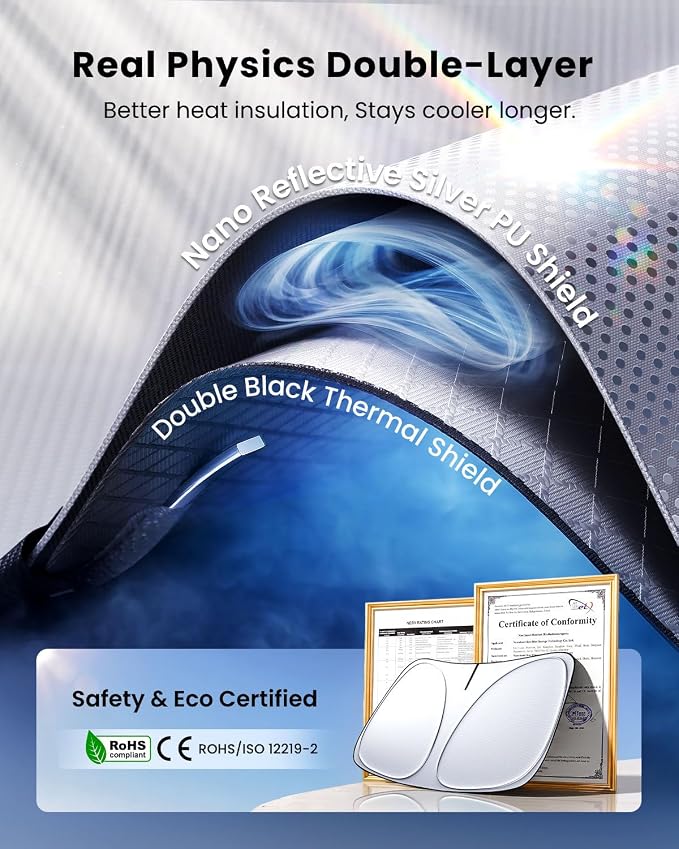 REEVAA 2026 3rd Pro Windshield Sunshade for 2023-2026 Honda CR-V | Dual-Layer Heat & Sun Defense, OEM Design | Foldable Sun Shade Car Accessories with Storage Bag
