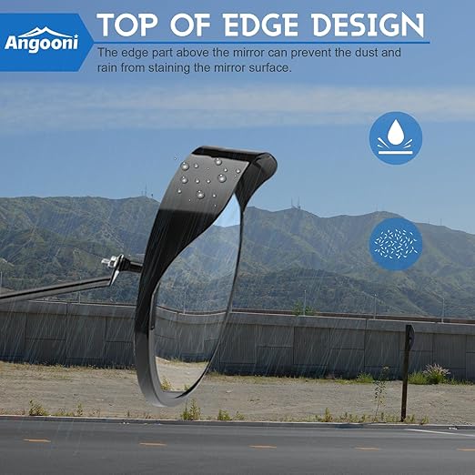 Angooni Premium 12" Acrylic Convex Traffic Mirror, Pack of 2, Adjustable Safety Mirror For Wide Angle View, Corner Security Mirrors Indoor and Outdoor, Driveway, Parking Garage, Office