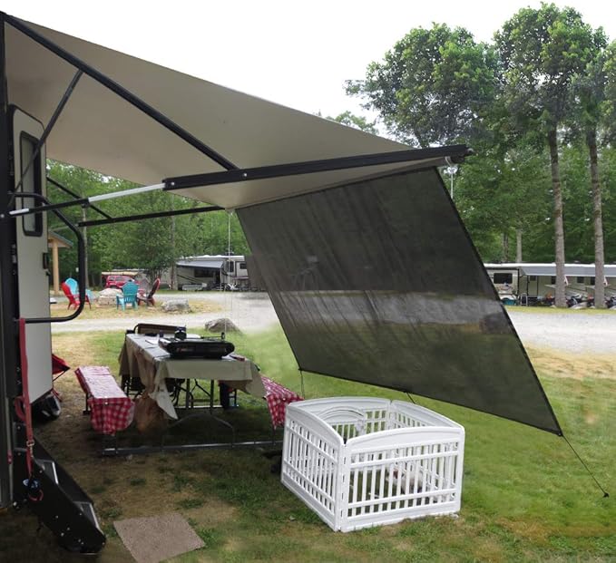 Leaveshade RV Awning Sun Shade Screen 10' X 11' 3'' (Fit for 12' Awning) Mesh Sunshade Block UV Glare Motorhome Camper Trailer Awning Shadescreen Sunblocker Sunscreen - 3 Year Warranty (Black)