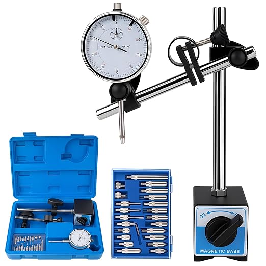 Dial Indicator with Magnetic Base, 0-1"×0.001" Magnetic Dial Indicator Set with 360° Rotatable Arm, Dial Test Indicator with 22 Point Set for Precision Measurement in Workshops, Labs, and Mold Making