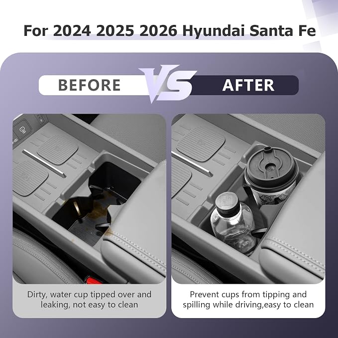 LUWU 2025 2026 Santa Fe Center Console Cup Holder Compatible with Santa Fe 2024 2025 2026 Interior Accessories Premium Silicone Material Cup Holder Spill-Proof, Easy Install & Clean