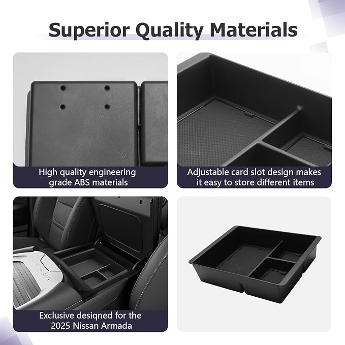 LUWU 2025 2026 Armada Center Console Organizer Tray Compatible with 2025 2026 Nissan Armada Accessories 2025 2026 Armada SV/SL/Platinum Armrest Console Organizer Armrest Organizer Insert Tray Black