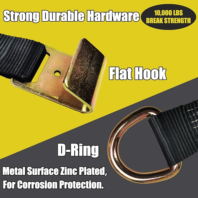 KJE 4 Pack Car Tie Down Straps for Trailers - Tire Ratchet Strap with Flat Hooks - 2" x 10' 10,000LBS Break Strength - Lasso Style Wheel Straps for Hauling UTV, SUV, Any Cars
