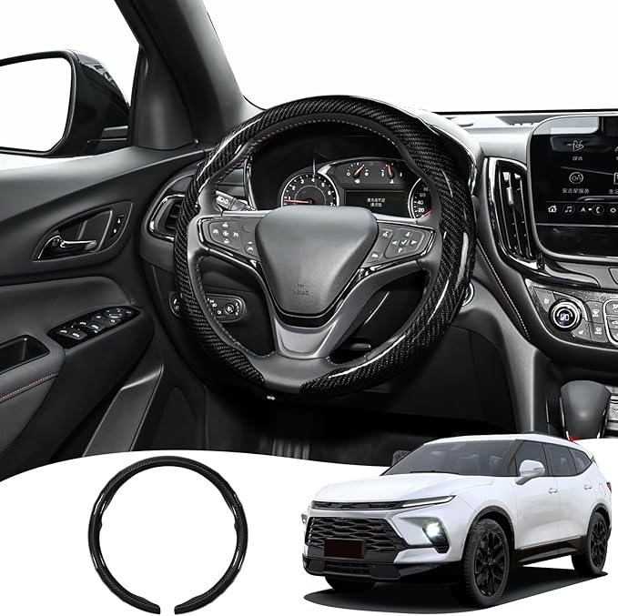 Car Steering Wheel Cover for Chevrolet Carbon Fiber Pattern Protective Sleeve Black Rubber Sleeve Wrapped Anti-Slip Design Compatible with 15-inch Wheels Decorative Modification Unisex Accessories