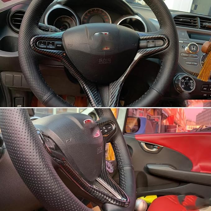Carbon Fiber Style Replacement Steering Wheel Trim Cover Frame ABS Decal Interior Moulding Accessories Fit for Honda Civic 2006 2007 2008 2009 2010 2011 (B-Carbon Fiber Pattern)