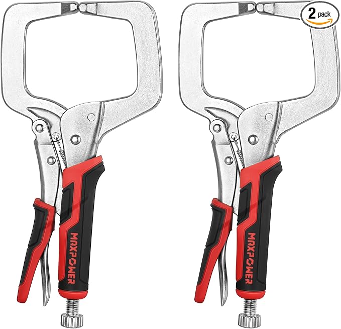 MAXPOWER 11-inch Locking C Clamp Set, 2 Pack Heavy Duty Locking Pliers with Regular Tip for Welding and Woodworking