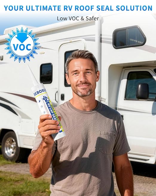 RV Roof Sealant, Self Leveling Lap Sealant White, RV Caulking Waterproof, Flexible & Non-Cracking, Lap Caulking for Camper, Trailer & Motorhome Roof Repair, Secure Odorless (12 Packs)