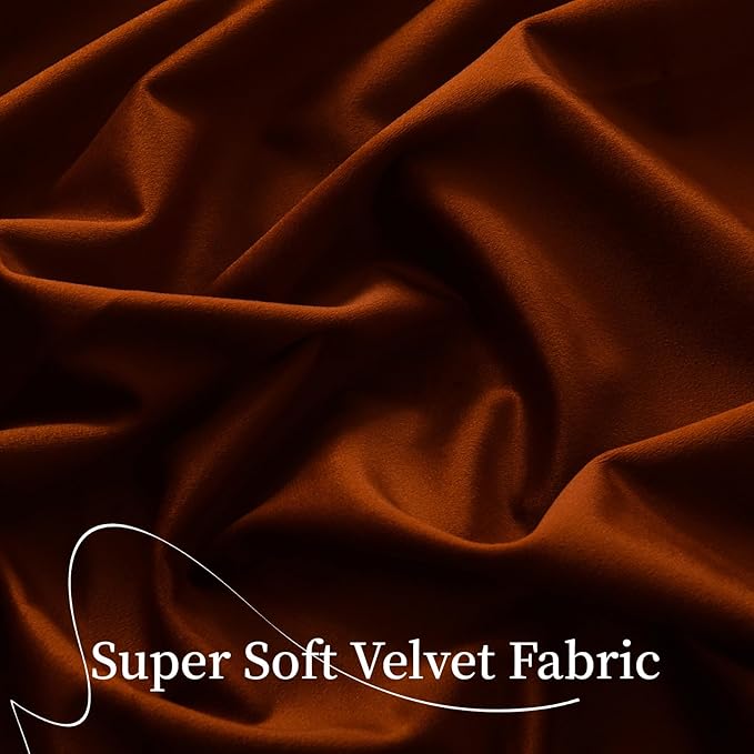 Roslynwood Luxury Soft Rust Velvet Curtains 84 inches Long Back Tab Thermal Insulated Blackout Window Drapes for Living Room/Bedroom/Dining Room, W52 x L84, 2 Panels