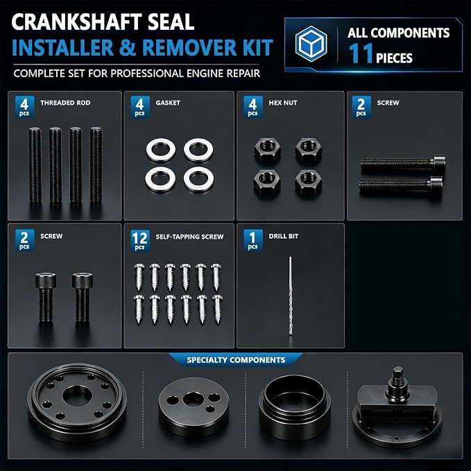 Front+Rear Crankshaft Seal Remover & Installer Kit for Cummins 3.9L 5.9L 6.7L 1989-2016 Replaces 1338 3824498 5046 3824500 3164660 ST-224C 3824078 5395259 2063800090