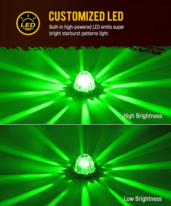 Partsam 2Pcs Glass Watermelon Lights [Patented] Clear Lens Green LED Side Marker Turn Signal Lights with Stailess Steel Bezel Replacement for Kenworth Peterbilt Freightliner Trucks