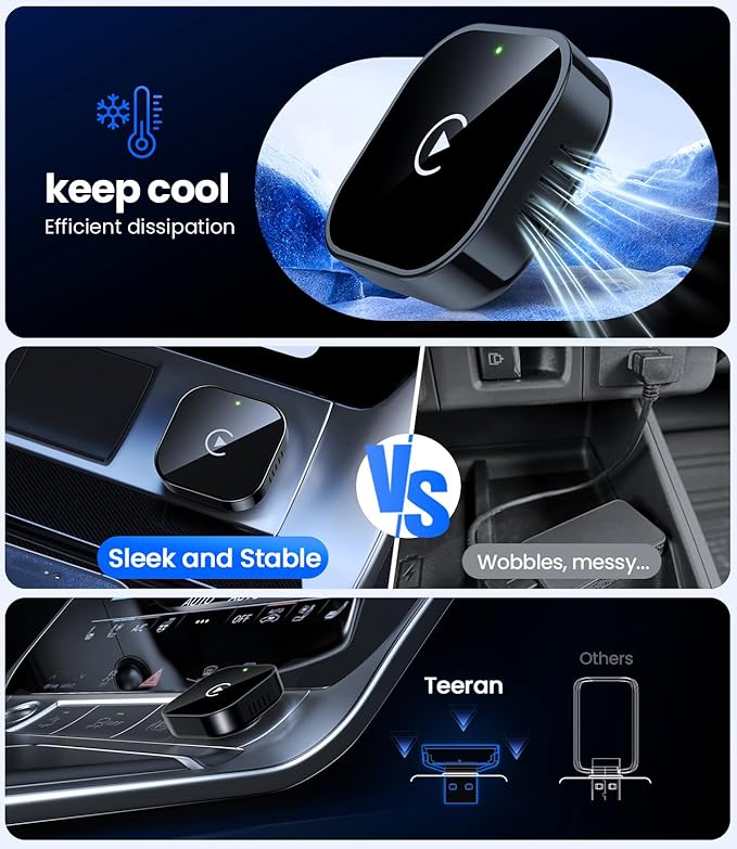 Teeran Wireless CarPlay Adapter for iPhone (2026 Upgraded), Mini Plug & Play for Cars with Factory Wired Apple CarPlay, Fast & Stable Connection, Easy Setup, Wide Vehicle Compatibility USB & USB C﻿