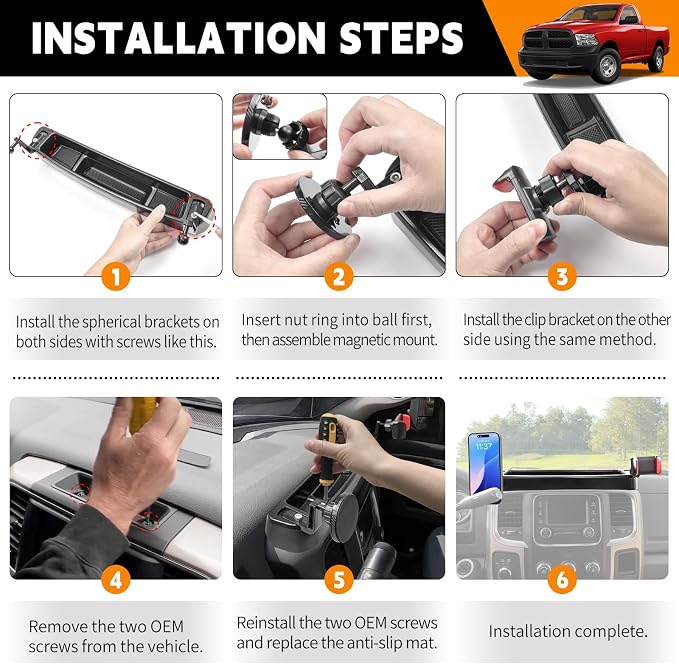 Dashboard Phone Holder Compatible with 2013-2018 Ram1500 2500 3500&2019-2024 Ram 1500 Classic Center Console Organizer Dash Tray Phone Mount for RAM Accessories(DodgeRam 2013-2018)