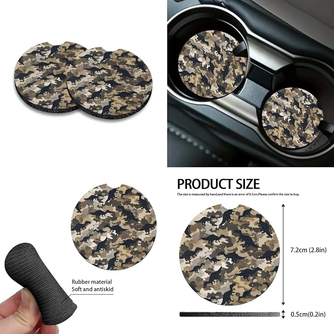 Dinosaur Camo Print 10 Pcs Car Seat Covers Full Sets Scratch-Resistant Car Seat Protector + Steering Wheel Cover + Auto Air Vent Storage Bag + Trash Can + Coaster + Keychain
