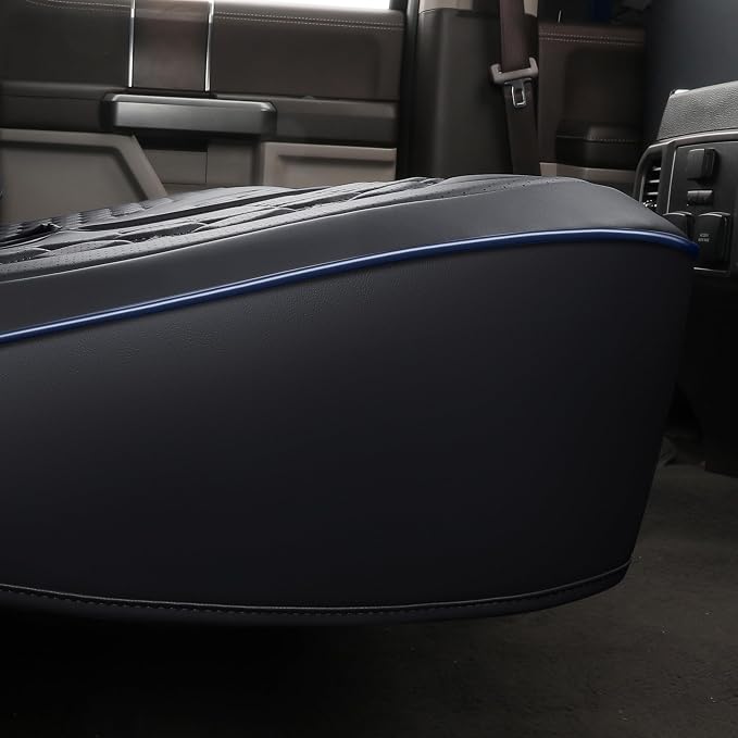 Huidasource Fit for Chevy Silverado/GMC Sierra Rear Seat Cover, Thickened Split Nappa Leather Truck Back Seat Covers 2007-2013&2019-2025 1500, 2020-2025 2500HD 3500HD Crew Cab WT LS LT, Black＆Blue