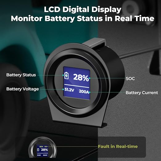 RoyPow Golf Cart Battery Meter LCD Display 36V 48V 72V Lithium Monitor Gauge IP67 Waterproof