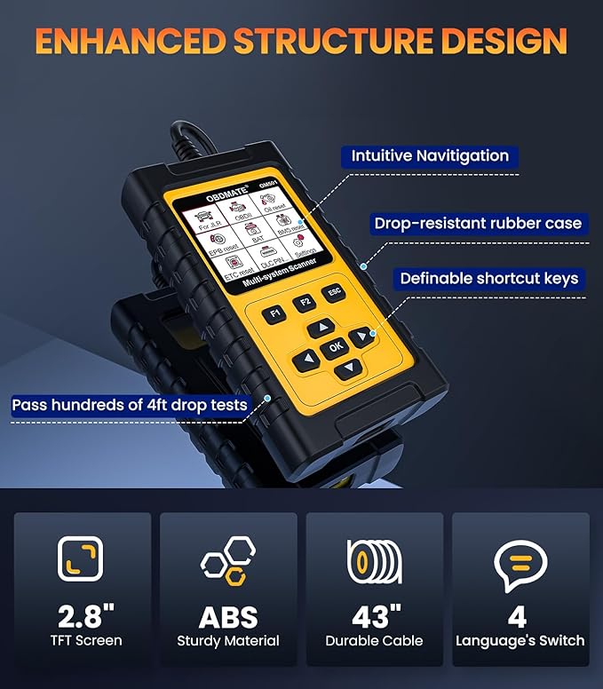 OBD2 Scanner for Jaguar/Land/Rover, OM501 All Systems Diagnostic Tool with 15 Resets (Oil/ETC/EPB/ABS/SAS/BAT Register...), Full OBDII Functions Read&Erase Fault Codes, Free Software Update