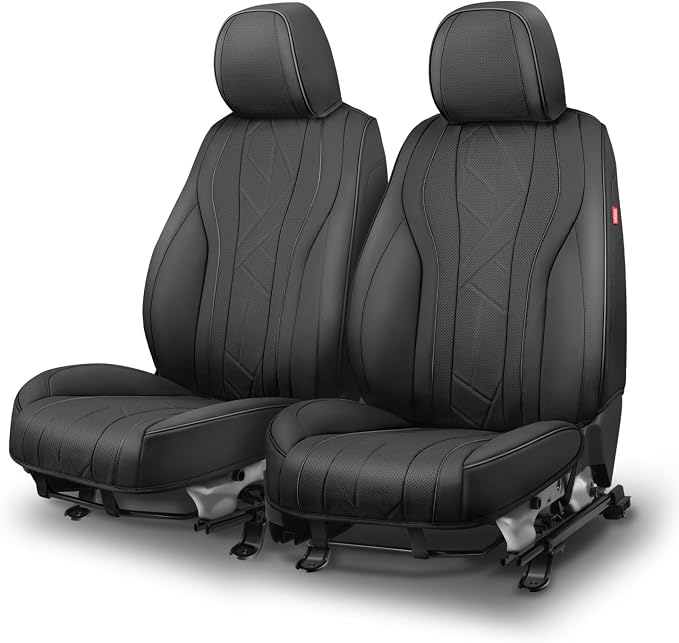 Touring Series Leatherette Front Row Set Seat Covers Universal for Cars Trucks SUV, Black, CA-SC-Touring-F-BK