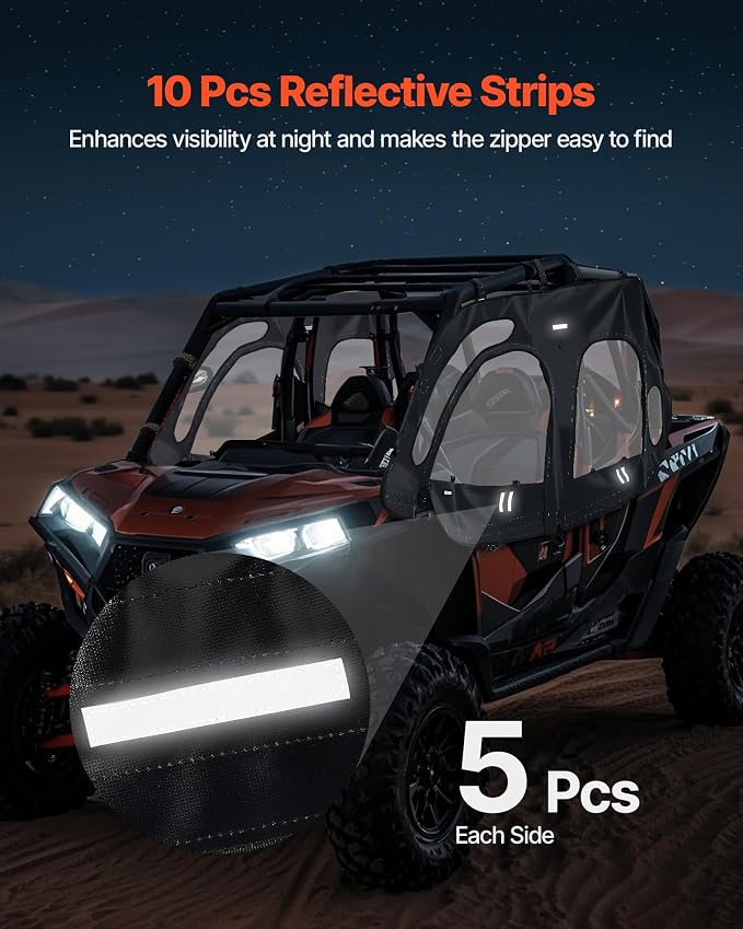 VEVOR Cab Enclosure Upper Doors, Compatible with Polaris RZR XP4 1000/Turbo 2014-2023, Soft Upper Doors, Windproof Upgraded Zipper UTV Soft Side Window Kit, Work with Side Mirrors and Windshields
