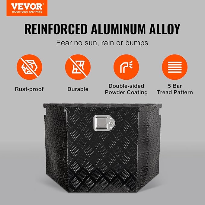 VEVOR Trailer Tongue Box, Heavy Duty Trailer Tongue Tool Box Storage Organizer with Lock & Keys, Utility Tool Chest for Pickup Truck Bed, RV, SUV, Off-Road Vehicle, Aluminum, 29" x 16.2" x 18", Black