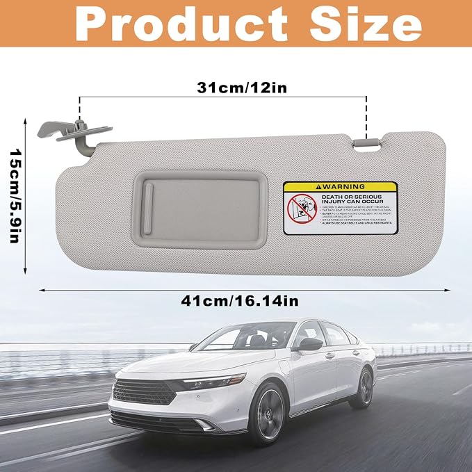 Pair Sun Visor Compatible with 2011-2016 Hyundai Elantra (Not for GT Models), Driver & Passenger Side Sunvisor Replacement Kit with Clips & Screws, Replaces OEM 85210-3X040-TX (Color Gray)