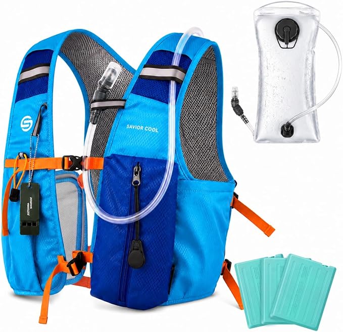 Cooling Hydration Vest with 2L BPA-Free Water Bladder, Running Vest with 3 Removable Cooling Packs, Lightweight Outdoor Hydration Pack for Hot Weather, Hiking, Cycling, Training