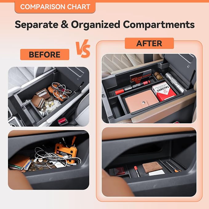 TACORBO Center Console Hidden Storage Box and Center & Lower Console Organizer Combo for Nissan Pathfinder 2022-2026 – Upper Armrest ABS & Lower TPE Storage Inserts