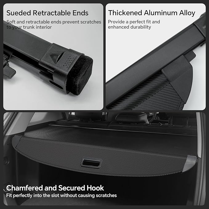 Trunk Cargo Cover for Kia Sportage 2023-2025 2026, with Carbon Fiber Texture Ends, Anti-Peeping Retractable Security Shade for Privacy, Kia Sportage Accessories