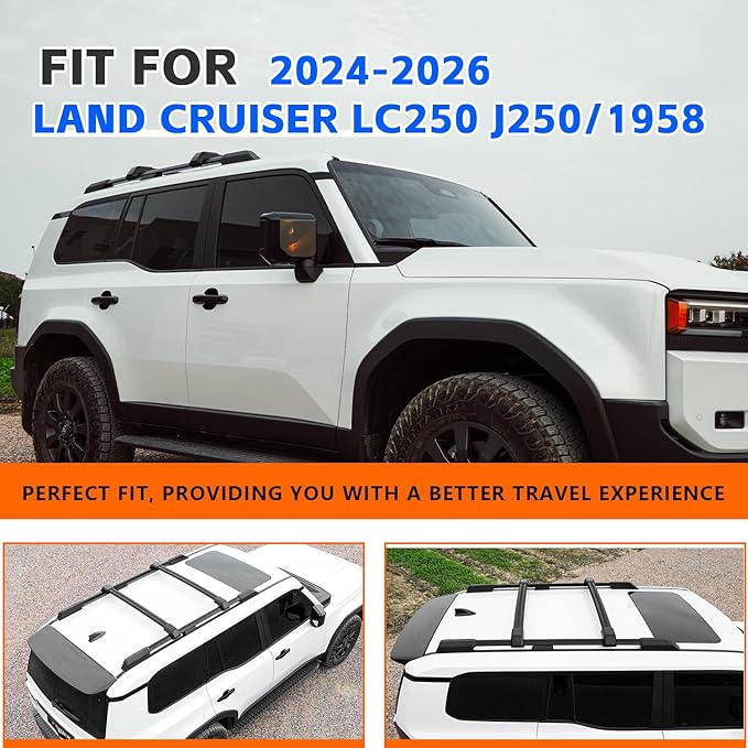 Roof Rack Side Rails + Cross Bars for Toyota Land Cruiser Prado J250 LC250/1958 2024-2026 | OEM Style & Easy Installation | Black Aluminum Cargo Carrier Rooftop Luggage Rail Crossbars