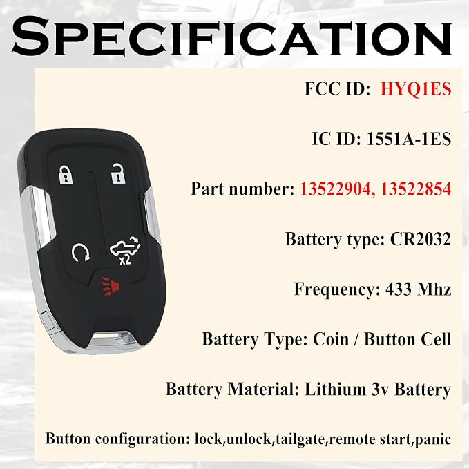 SUPALAND Keyless Entry Remote Control Key Fob Replacement Fits for GMC Sierra 1500 2500 3500 2019 2020 2021 2022 2023 Chevrolet Silverado 1500 2500 3500 HYQ1ES 13522904 13522854 433 MHz