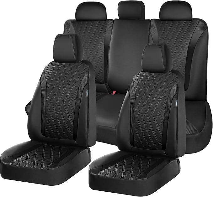 FLORICH Seat Covers Full Set, Leather Seat Covers for Cars, Waterproof Car Seat Protector Breathable, Front and Rear Seat Covers for Cars, Automotive Seat Covers Universal Fit for Most Car SUV Truck