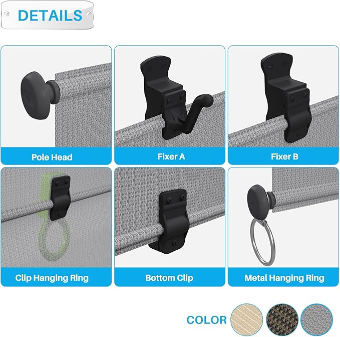 Patio Shades Roll Up Outdoor 5'Wx9'H Foldable Roller Shade Patio Blinds Exterior Block Sun Screen for Outside Porch Deck Balcony Pergola Carport, Light Grey