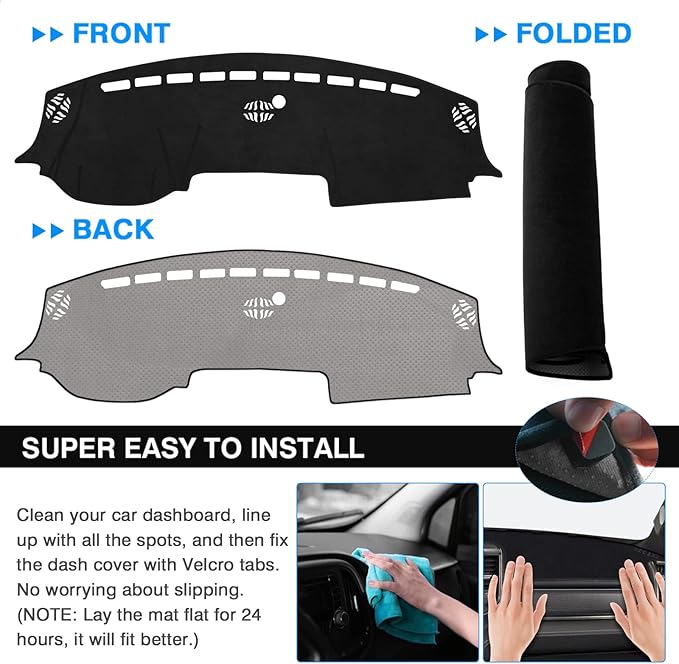 Autorder Dashboard Cover Mat for 2019-2023 2024 2025 2026 Dodge Ram 1500 2500 3500 Accessories Dash Cover Flannel Dash Mat Sunshade Glare UV Rays Protector Black