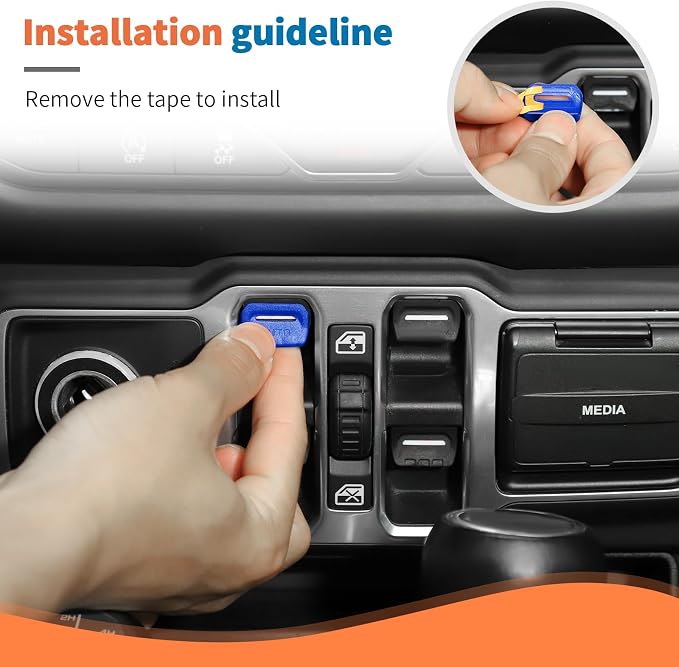 JeCar for Jeep Wrangler JL & Gladiator JT Window Switch Button Knob Cover Trim Kit, Blue Aluminum Interior Decoration Accessories (2018–2024 2025+), 8pcs