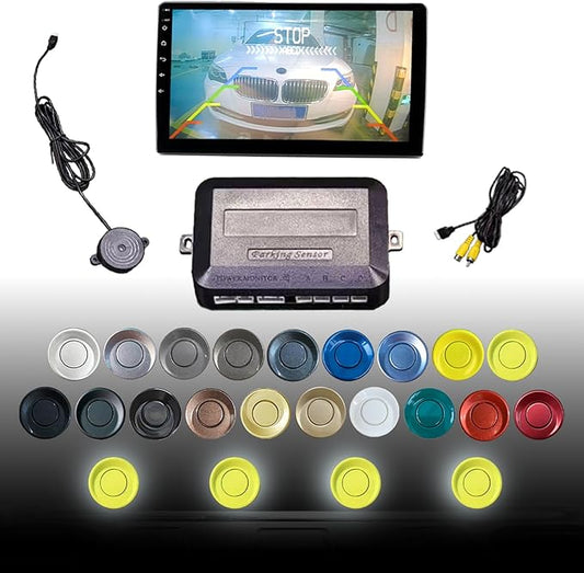 LCD Parking Sensor Kit - Displays Data on Original Screen, Easy Rear Installation, Compatible with All Camera Formats (AHD, CVBS), 18 Probe Colors to Match Any Vehicle LightYellow