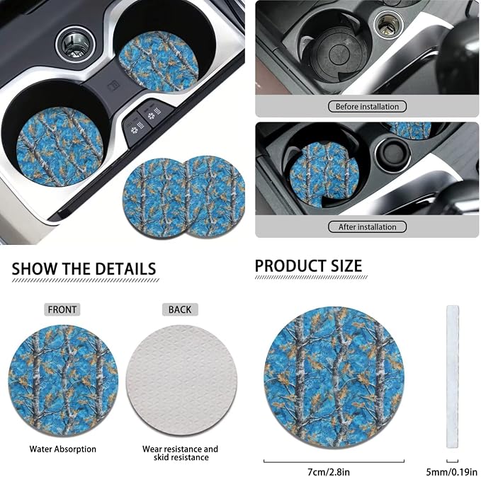 KEIAHUAN Blue Camo Hunting Car Seat Cover Full Set 11 Piece with Steering Wheel Cover/Headrest Cover/Gear Shift Cover/Handbrake Cover/Cup Coasters Universal Fit for Minivan,SUV,Sedan,Truck