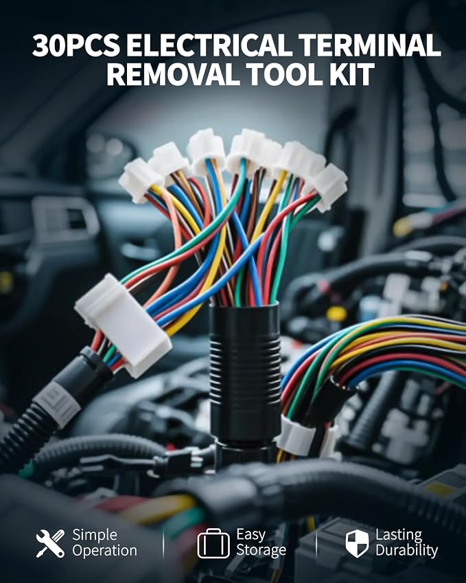 DPTOOL 30Pcs Electrical Terminal Removal Tool Kit Automotive Universal Pin Extractor Connector Separator Set Suitable with 132.5MM 132.88MM 134.7MM 133.8MM Four Size for Most Vehicle Models