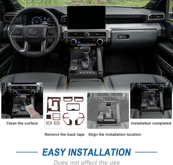 10PCS Carbon Fiber Interior Trim Cover Decorative Kit Compatible with 2024 2025 2026 Toyota Tacoma - Console, Door Handle and Window Lift Switch Panel Cover Accessories